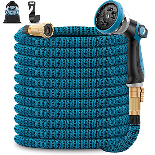 Unywarse 100ft Garden Hose Expandable Water Hose Expanding Garden Pipe with 10 Function Zinc Nozzle Solid Brass Fittings Extra Strength Fabric Lightweight Flexible Yard Hose for Watering