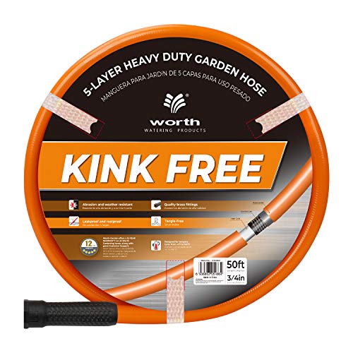 Worth Garden 34 in x 50 ft Heavy Duty Garden Hose  34 x 50 Orange Durable PVC Non Kinking Long Water Hose with Brass Hose Fittings  12YEAR WARRANTY  H065C04