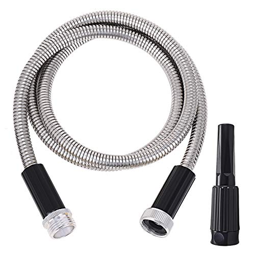 FOXEASE Metal Garden Hose 10 ft  Stainless Steel Water Hose with Adjustable Nozzle Lightweight Tangle Free  Kink Free Heavy Duty High Pressure Flexible Dog Proof