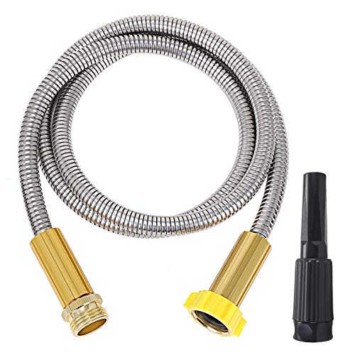 FOXEASE Metal Garden Hose 10FT  Short Hose Stainless Steel Heavy Duty Water Hose with Solid Adjustable Nozzle Portable  Lightweight Kink Free Yard Hose