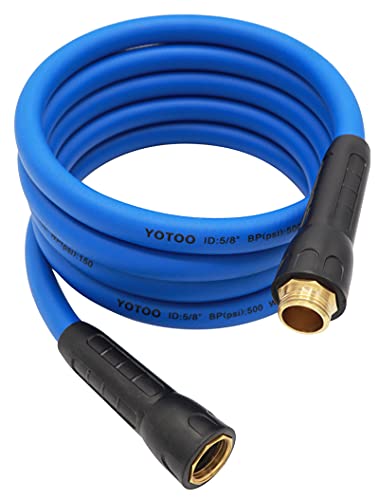 YOTOO Hybrid Garden Lead in Hose 58Inch by 10Feet 150 PSI Heavy Duty Lightweight Kink Resistant AllWeather Flexibility with Swivel Grip Handle and 34 GHT Solid Brass Fittings Blue