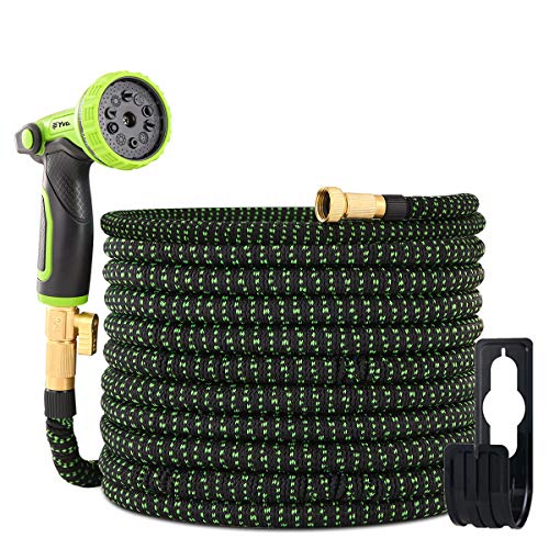 Yvan 100FT Expandable Garden HoseUpgraded Leakproof Lightweight Flexible Water Hose with 10 Function Spray Hose NozzleDouble Latex Core34 Solid Brass FittingsExtra Strength Fabric