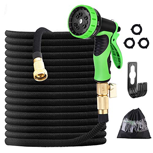 100ft Expandable Garden Hose 34 Solid Brass Fittings Garden Hose with Leakproof Design 9 Functional Spray Nozzles Super Durable Fabric and Lightweight Portable Retractable Hose