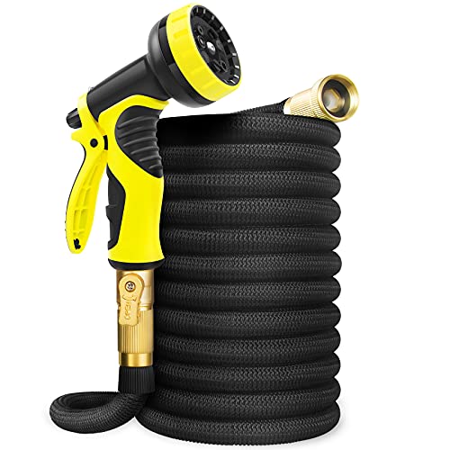 Aterod 50FT Garden Hose Expandable Hose Flexible Water Hose with Spray Nozzle Car Wash Hose with Solid Brass Connector Leakproof Lightweight Expanding Pipe for Watering and Washing
