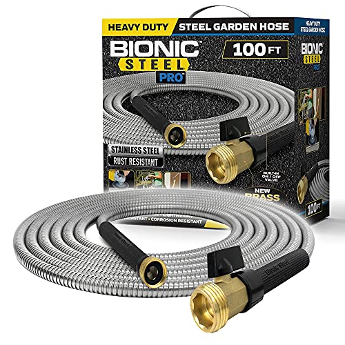 Bionic Steel PRO Garden Hose  304 Stainless Steel Metal 100 Foot Garden Hose  Heavy Duty Lightweight KinkFree and Stronger Than Ever with Brass Fittings and OnOff Valve  2021 Model