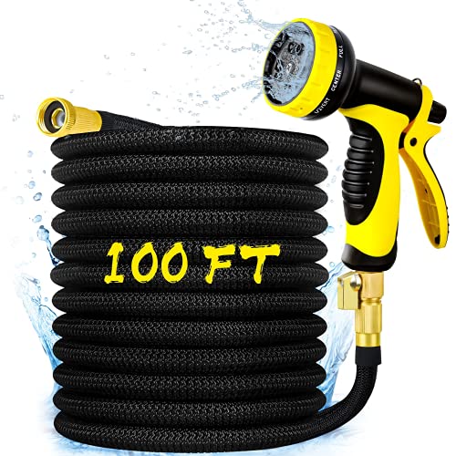 Garden Hose Smartland Expandable Water Hose Expanding with 10 Function Nozzle Durable 4 Layers Latex Solid Brass Fittings Extra Strength Fabric Lightweight Yard Hose for Watering (100 Feet)