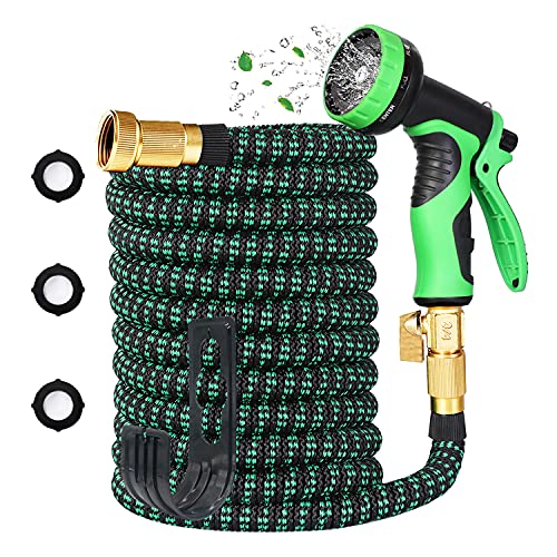 JOYIT Flexible Garden Hose 50ft  Expandable Water Hose with 9 Function Nozzle and Solid Brass Fittings 3750D Fabric Lightweight AntiKink Retractable Hose