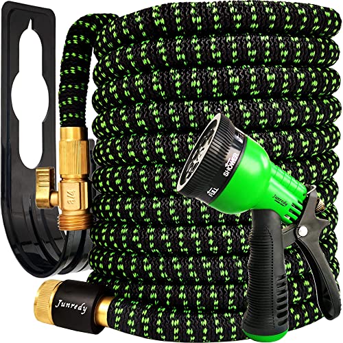 Junredy Expandable Garden Hose 75ft Lightweight Water Hose with 8 Function Nozzle Sprayer Hose Holder Flexible Retractable Hose with Durable 3750D Fabric 3 Layers Latex 34 Solid Brass Fittings