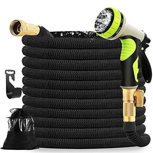 Mahoon Expandable Garden Hose 100ft  Water hose with 9 Function Spray Nozzle  34 Solid Brass Fittings and 4Layers Latex  Superior Strength 3750D NoKink Flexible Lightweight Expanding Hose Pipe