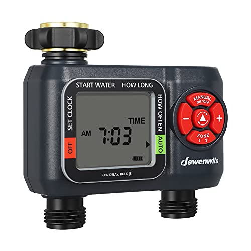 DEWENWILS Water Sprinkler Timer Outdoor Garden Hose Timer Programmable with 2 Independent Controlled Outlets Automatic Faucet Watering Timer for Yard Lawn Irrigation Auto Manual Rain Delay Mode