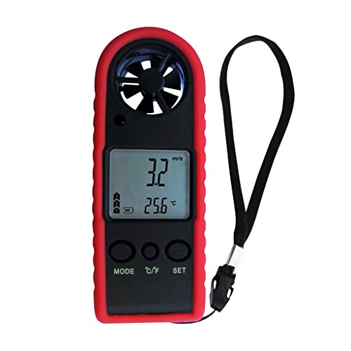Handheld Digital LCD Backlight Anemometer Airflow Gauge Wind Speed Air Velocity Temperature Chill Meter Thermometer - Red