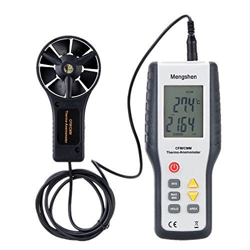 MengshenÂ Digital LCD Wind Speed Meter Gauge Air Flow Velocity Measurement Thermometer with Backlight Temperature Anemometer for Air VelocityAir Flow Sailing Surfing Fishing MS-M9819
