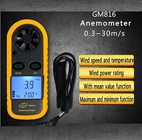 Tzwns Handheld Digital Anemometer Gm816 Air Wind Speed Scale Gauge Meter Air Flow Velocity Thermometer Measuring