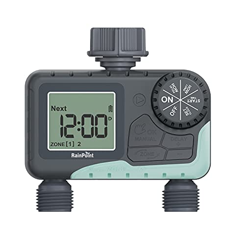 RAINPOINT Sprinkler TimerWater Timer Programmable with 2 Independent Controlled OutletsGarden Hose Timer Outdoor with Rain DelayManualAuto Watering SystemLeakproof Irrigation Timer for Lawns Pool