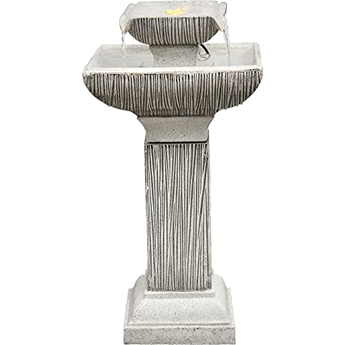 26in 2Tier Pedestal Indoor or Outdoor Garden Fountain with LED Lights for Patio Deck Porch