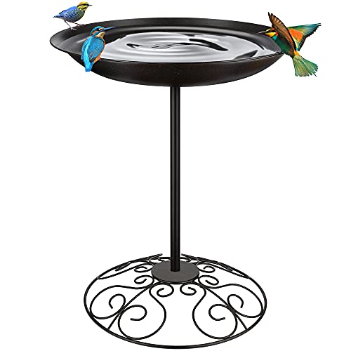 GESAIL Bird Habitat Metal Design Stable  Durable Weather Resistant Large Outdoor Garden Bird Bath  Bird Feeder 4 Ground Stakes Deep Pedestal Bird Baths for Outdoors Garden Yard Decoration