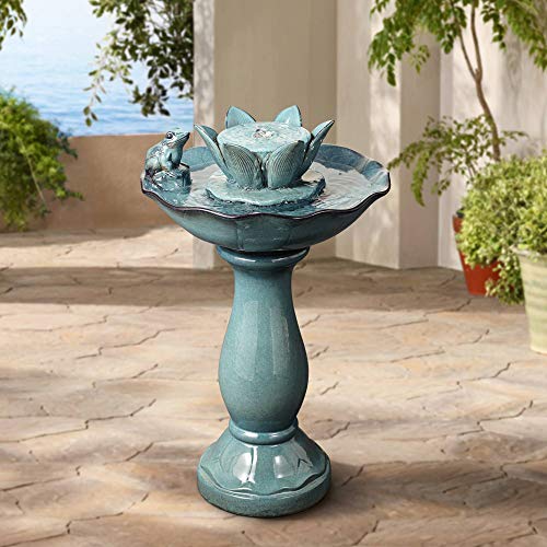John Timberland Pleasant Pond Frog Lotus Modern Outdoor Floor Water Bubble Fountain 25 14 High Scalloped Pedestal Bowl for Yard Garden Patio Deck