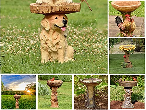 KKFG Outdoor Bird Bath Bowl Two Playful Golden Retriever Puppies Resin BirdbathResin Pedestal Fountain Decoration for Yard Feeder Wonderful Outside Decor Best Choice Gift86 X 55 X 55