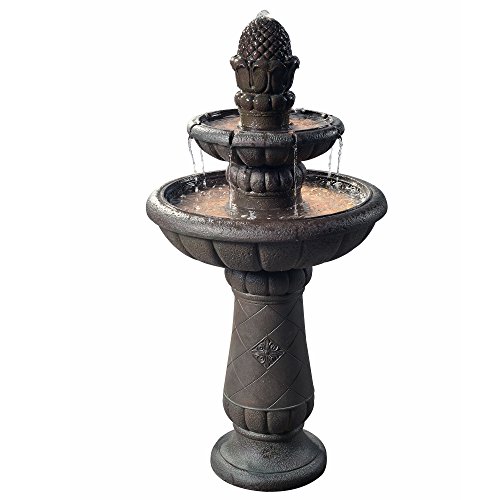 Peaktop Deluxe Pineapple Pedestal 2 Tiered Floor Waterfall Fountain with Pump for Outdoor Patio Garden Backyard Decking 39 Inch Height Iron Gray