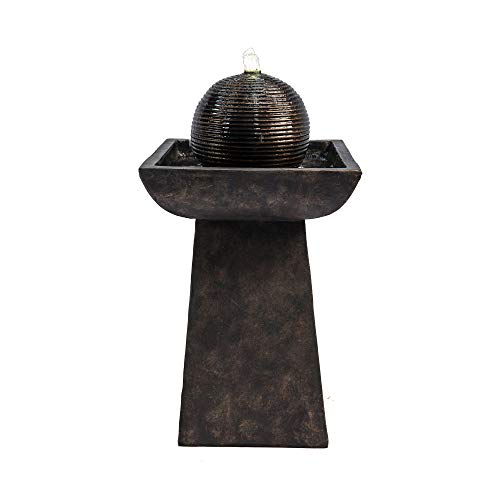 Teamson Home Peaktop  Outdoor Pedestal with Orb Fountain and LED Light