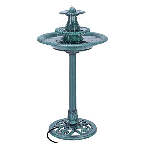 VIVOHOME 110V 38 Inch Height 3 Tiers Freestanding Electric Polyresin Lightweight Antique Outdoor Garden Bird Bath Water Fountain