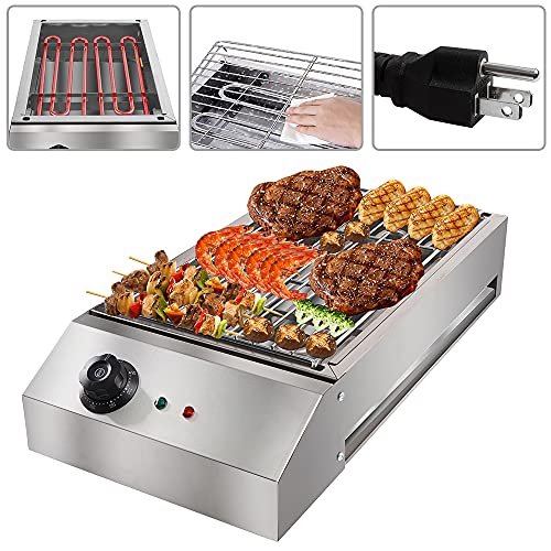 Shikha Electric BBQ Grill Countertop Outdoor and Indoor Barbecue Grill Smokeless 110V 2500W Stainless Steel for PartyHomeCamping Cooking Adjustable Temperature