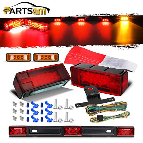 Partsam Waterproof Truck Trailer LED Light KitsPairs Rectangular Stop Turn Tail Lights wWire bracket1417 Red 3 Light 9 LED Stainless Steel ID Light Bar2x39 Amber 3 LED Side Marker Lamps