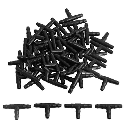 Kalolary 100pcs 14 Universal Barbed Tee Fittings Barbed Connectors Drip Irrigation for 14 Inch Water Hose Connectors 4mm7mm Water Tube Drip Irrigation Watering System