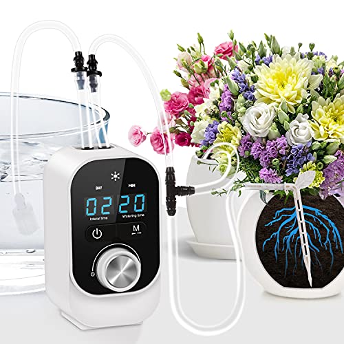 Plant Waterer drip Irrigation System Automatic Watering System for Potted Plants Power Pump self Watering with 30Day Digital Programmable Water Timer for Indoor and Vacation Plant Watering