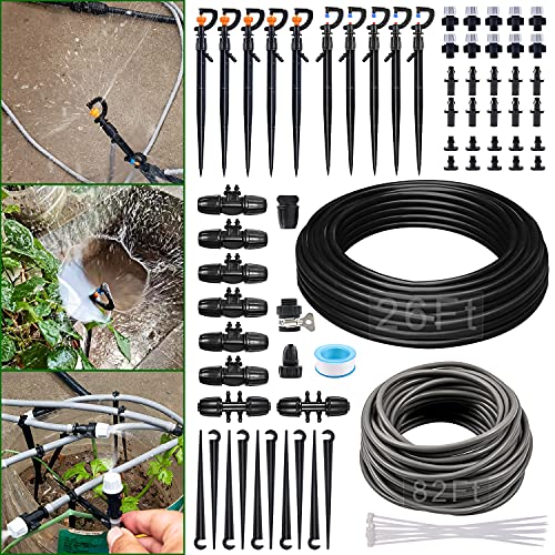 YINDUDU Micro Drip Irrigation Kit 108ft 33M Garden Irrigation System 14 Blank Distribution Tubing with Adjustable Rotatable Nozzle Sprayer Dripper Patio Plant Watering Kit for GreenhouseLawn