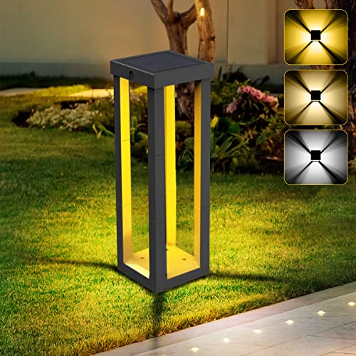 CREPOW Outdoor Patio Floor Lamp Solar Landscape Path Lights with 3 Light Modes 24 LED Waterproof 12H Endurance Cordless Landscaping for Porch Decoration Garden Lawn Yard Driveway Black