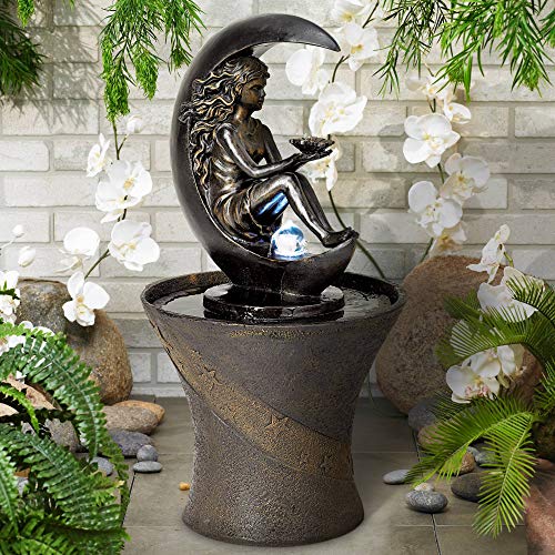 Lamps Plus Crescent Moon Modern Outdoor Floor Water Fountain with Light LED 34 High for Yard Garden Patio Deck Home  John Timberland