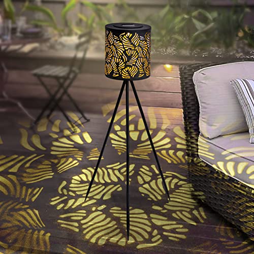 Outdoor Lights Solar Powered Patio Floor LampMetal Big Decorative Lantern for Garden Deck Lawn Yard Pool Pathway（Black）