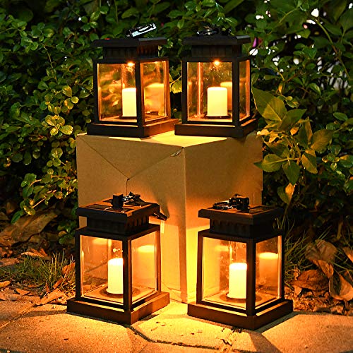 Solar Lanterns Outdoor Hanging 4 Packs Waterproof Solar Powered Patio Yard Backyard Christmas Decorative Candle Lanterns Umbrella Lights Post Deck Tree Floor Lamps