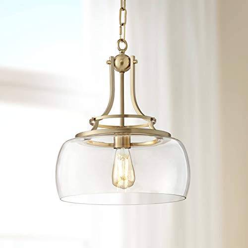 Charleston Brass Iron Small Pendant Light 13 12 Wide Farmhouse Industrial Modern LED Clear Glass Shade Fixture for Dining Room House Entryway Bedroom Kitchen Island Hallway  Franklin Iron Works