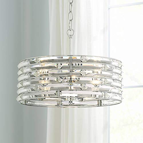 Ebbets Chrome Silver Small Pendant Chandelier 18 14 Wide Modern Round Clear Crystal Drum Shade 3Light Fixture for Dining Room House Entryway Bedroom Kitchen Island Hallway  Possini Euro Design