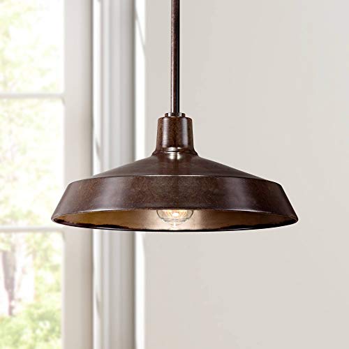Warm Bronze Pendant Light Fixture 15 Wide Farmhouse Industrial Contemporary Inverted Flat Bowl Shade for Dining Room House Entryway Bedroom Kitchen Island Hallway High Ceilings  Franklin Iron Works