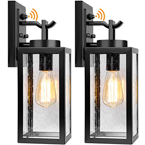 2 Packs Dusk to Dawn Outdoor Wall Lantern with Sensor Exterior Porch Light Fixtures Wall Mount 100 Waterproof AntiRust Matte Black Outdoor Wall Lights for Garage Doorway Hallway