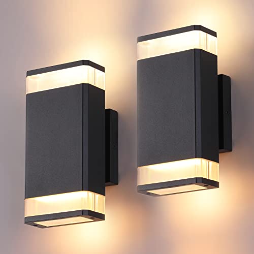 DAKAFUL LED Square Up and Down Wall Lights Modern Outdoor Wall Sconce Lights Aluminum IP66 Waterproof Exterior Light Fixture 10W 1080 Lumen 2700K for Porch Patio House Outside Entryway 2Pack