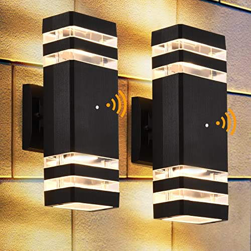 DASTOR Dusk to Dawn Outdoor Wall Sconces 2 Pack 3000K Warm White Up and Down Wall Lights Outdoor Aluminum Exterior LED Light Fixtures for Porch Patio Garage