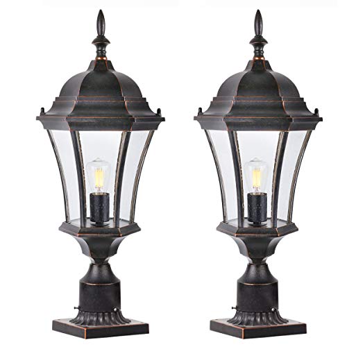 Goalplus Outdoor Post Light Fixture with Pier Mount for Yard 24 High 60W Post Lantern for Driveway Antique Bronze Post Lamp with Clear Seeded Glass 2 Pack LM4610M2P