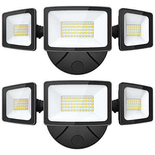 Onforu 2 Pack 55W LED Flood Light Outdoor 5500LM LED Security Light Fixture with 3 Adjustable Heads IP65 Waterproof 6500K Switch Controlled Wall Mount Security Light for Eave Outside Garden