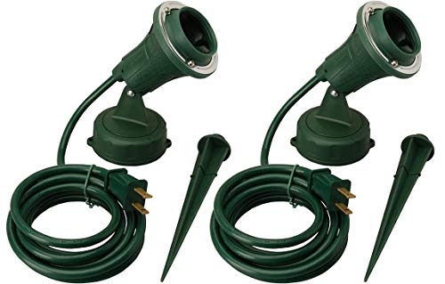 Woods Outdoor Floodlight Fixture with Stake (6Feet Cord 120V Green) (2 Pack)