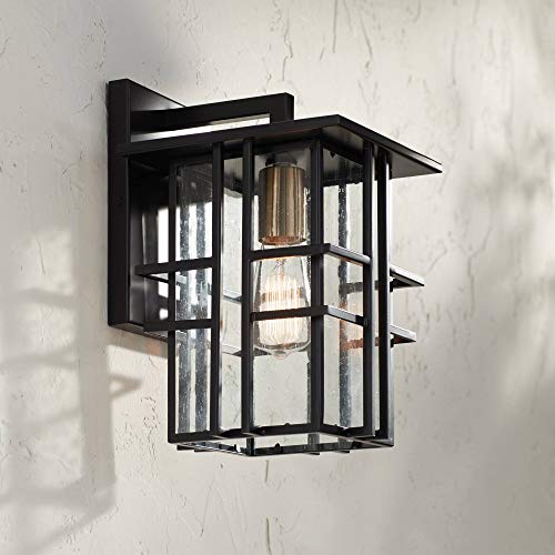 Arley Modern Contemporary Outdoor Wall Light Fixture Black Geometric Frame 12 Seedy Glass Decor for Exterior House Porch Patio Outside Deck Garage Yard Front Door Garden Home  Possini Euro Design