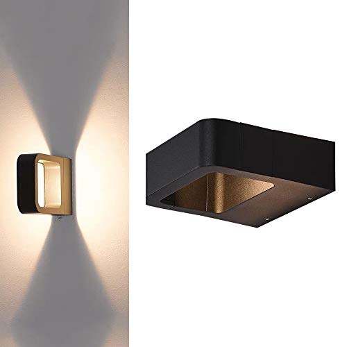 JUNOLUX Contemporary Wall Sconce Fixture with LED Lighting Exterior Wall Mount Lamps for Garden IP65 Waterproof Aluminum 7W Black Decorative Wall Lights for Hallway Conservatory OutdoorGarage