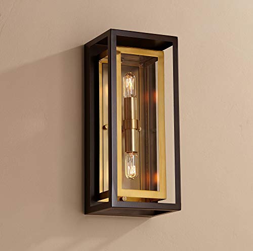 Kie Modern Contemporary Outdoor Wall Light Fixture Oil Rubbed Bronze Brass 14 Double Box Glass for Exterior House Porch Patio Outside Deck Garage Yard Front Door Garden Home  Possini Euro Design