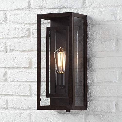 Modern Contemporary Outdoor Wall Light Fixture Bronze Brown Double Box 15 12 Clear Glass Decor for Exterior House Porch Patio Outside Deck Garage Yard Front Door Garden Home  Possini Euro Design