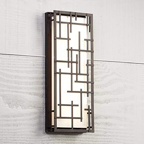 Modern Lines Contemporary Sconce Outdoor LED Wall Light Designer Lines Bronze Exterior 6 14 High Fixture Exterior House Porch Patio Outside Deck Garage Yard Front Door Home  Possini Euro Design