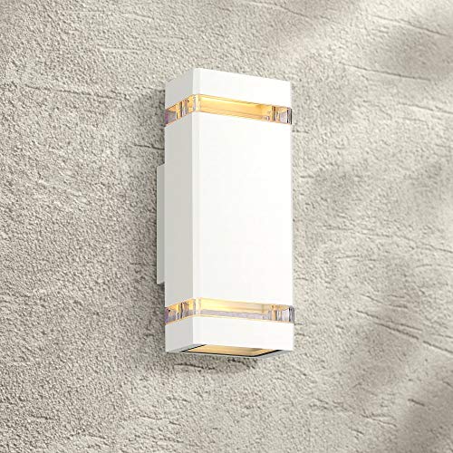 Skyridge Modern Contemporary Sconce Outdoor Wall Light Fixture White 10 12 Clear Glass Up Down for Exterior House Porch Patio Outside Deck Garage Yard Front Door Garden Home  Possini Euro Design