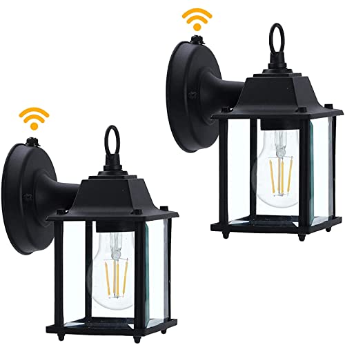 2Pack Outdoor Wall Lights Dusk to Dawn Outdoor Lighting Exterior Light Fixture Farmhouse Wall Sconce with Clear Glass Black Wall Lantern for Porch Patio Barn Garage Outside House (Bulbs Included)